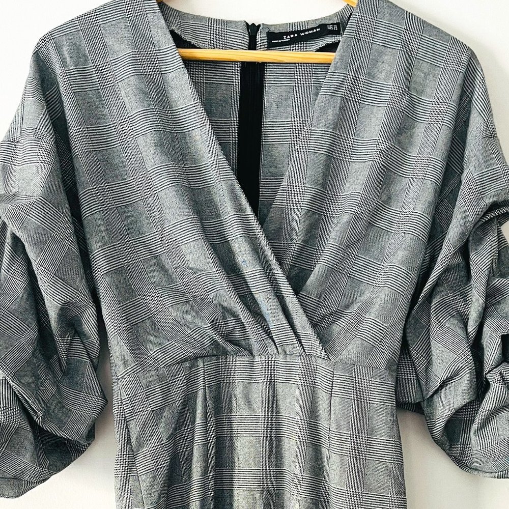 Zara Checkered Ruched Midi Dress